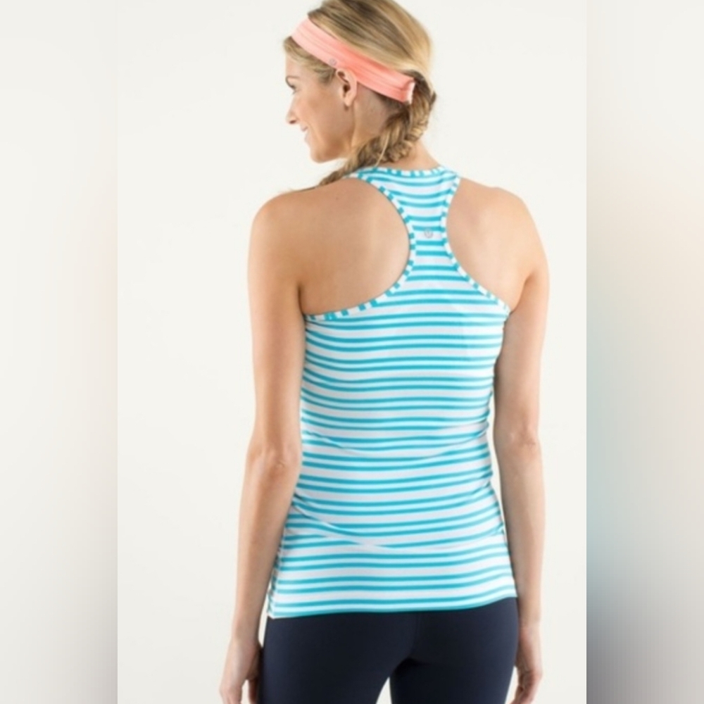Lululemon Cool Racerback Twin Stripe Spry Blue Tank Top Size 2